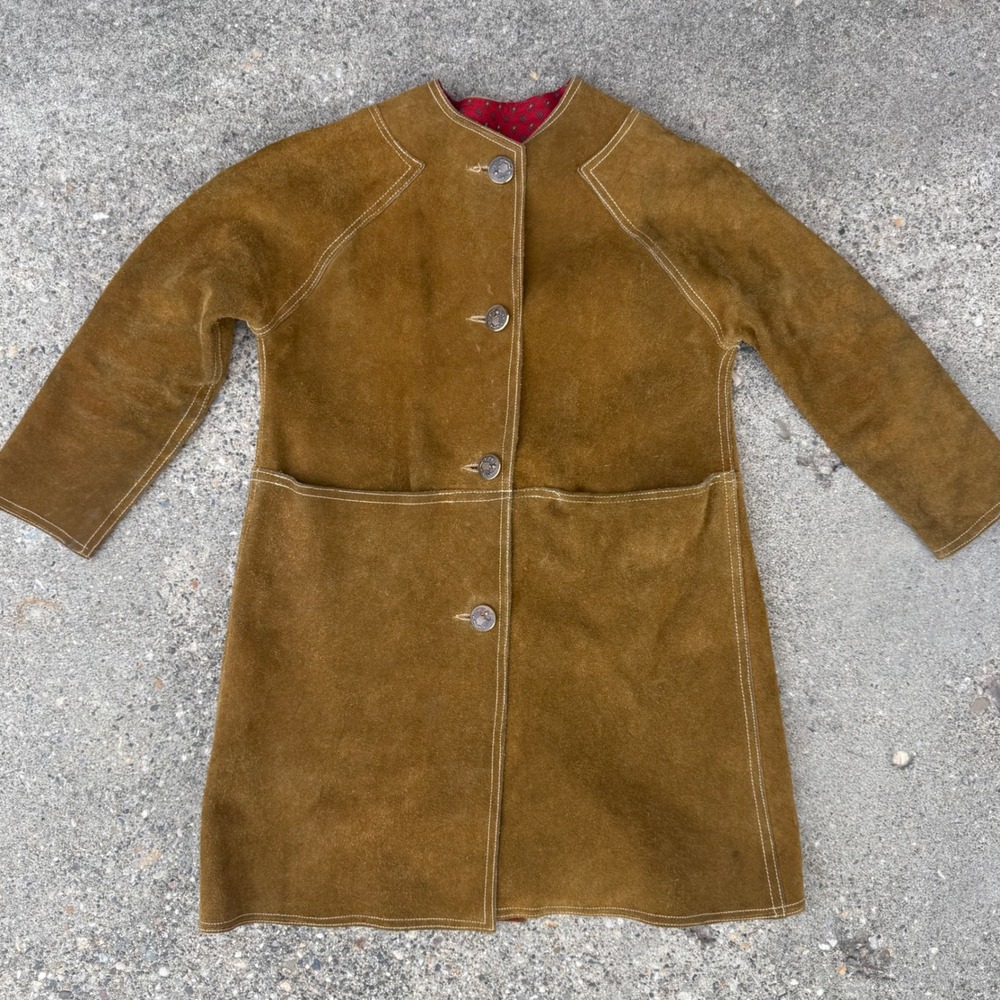 Vintage Bill Atkinson Glen of Michigan Suede Coat Womens XXS Brown Paisley Lined